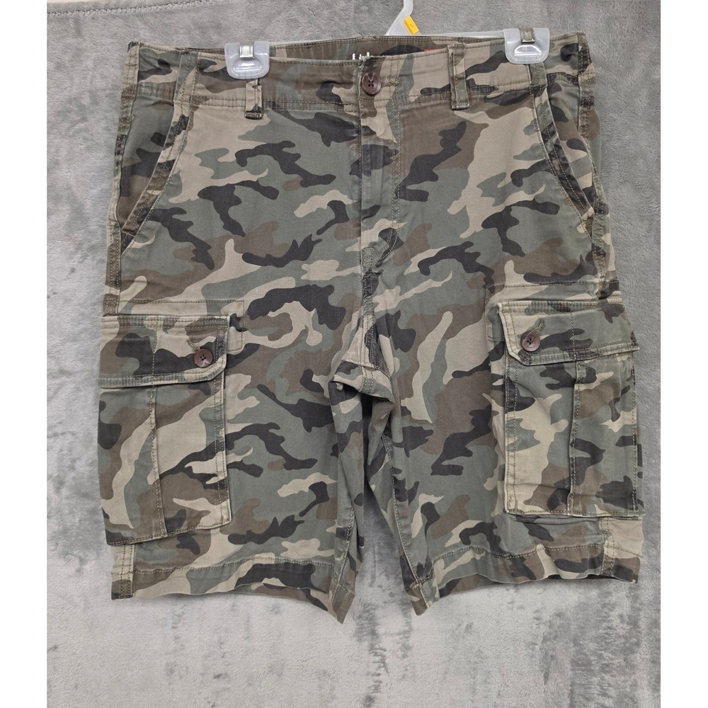 Urban Pipeline SuperFlex Mens Camo Cargo Shorts Green Brown Size 36 Knee Length